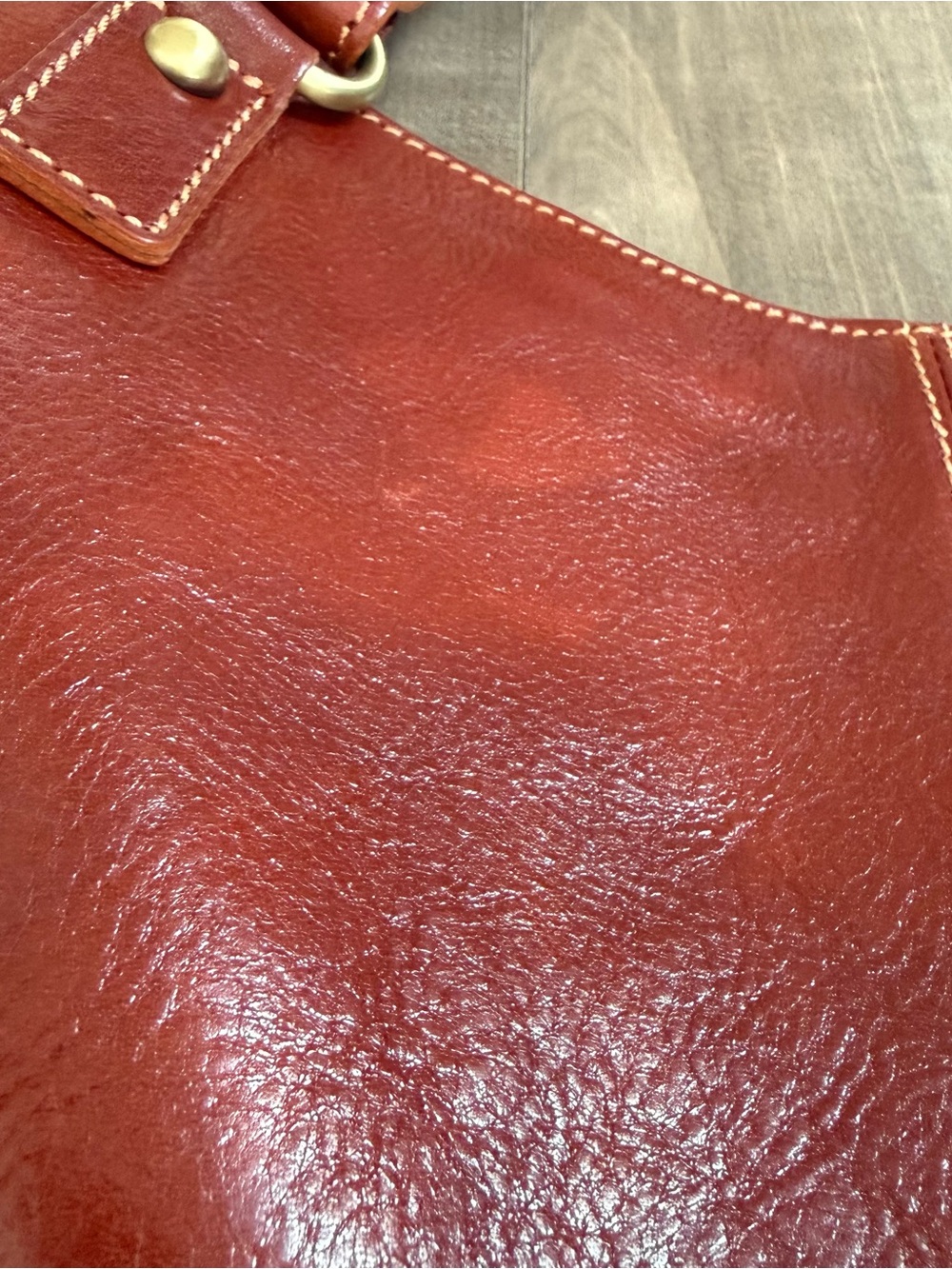 Florence Leather Handbag Purse Made in Italy Glossy Orange Brown Shoulder Bag - Picture 7 of 16